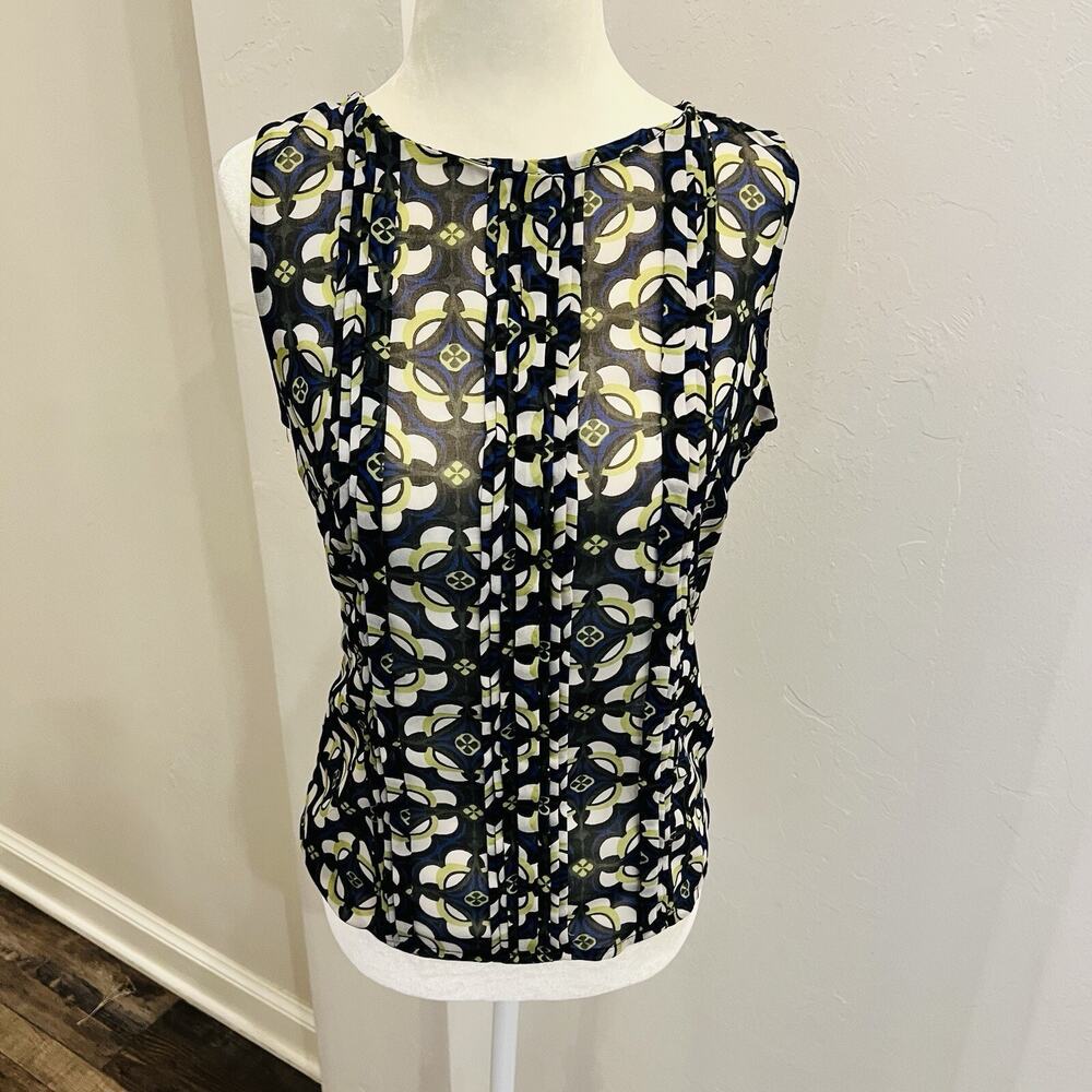 Banana Republic Petite Womens Top Sleeveless Yellow Blue Size Small Sheer.